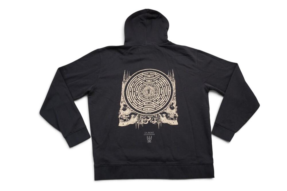 La Mort Clothing Hoodie Mens 2XL Black Gothic Skull Labyrinth Graphic Pullover